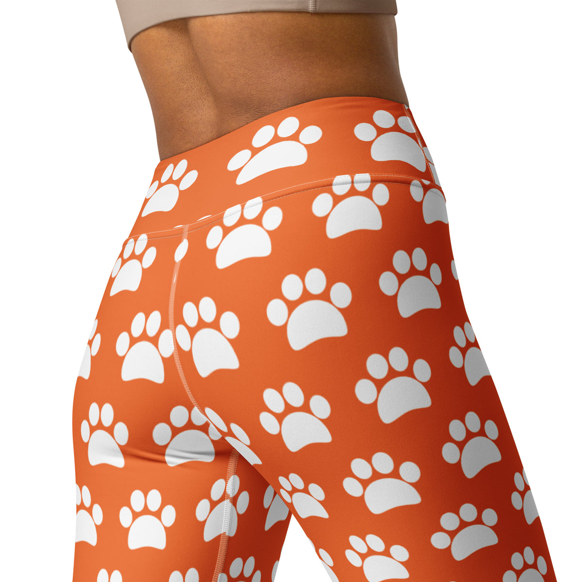 Women's Orange Paw Print Buttery Soft Yoga Leggings - Quick Drying, High Waisted Comfort