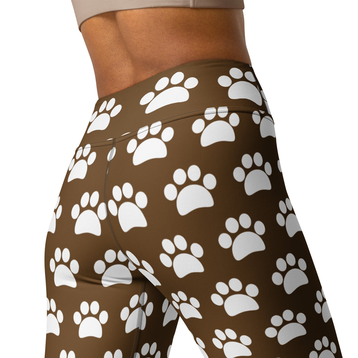 Women's Brown Paw Print Buttery Soft Yoga Leggings - Quick Drying, High Waisted Comfort