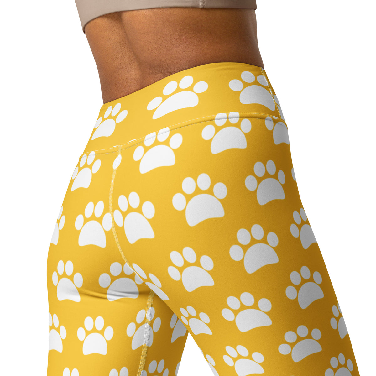 Women's Yellow Paw Print Buttery Soft Yoga Leggings - Quick Drying, High Waisted Comfort