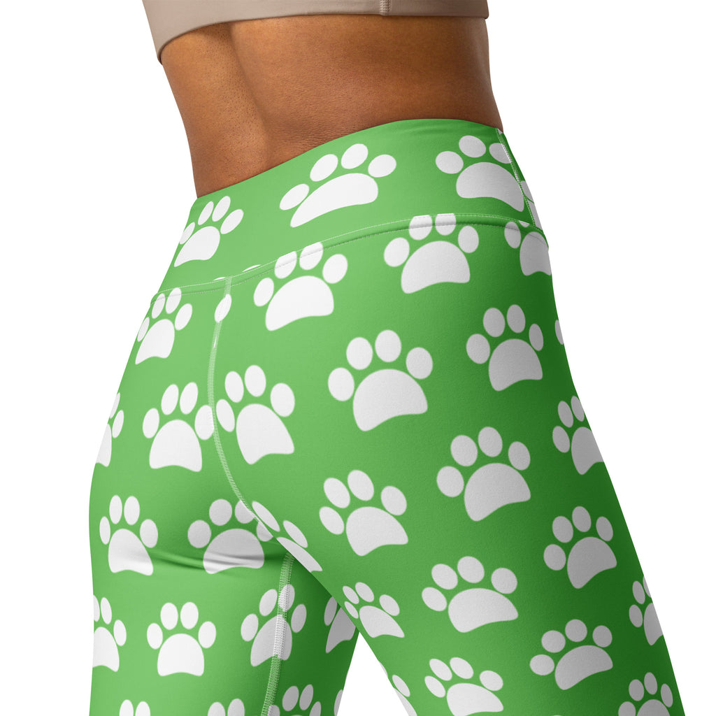 Women's Green Paw Print Buttery Soft Yoga Leggings - Quick Drying, High Waisted Comfort