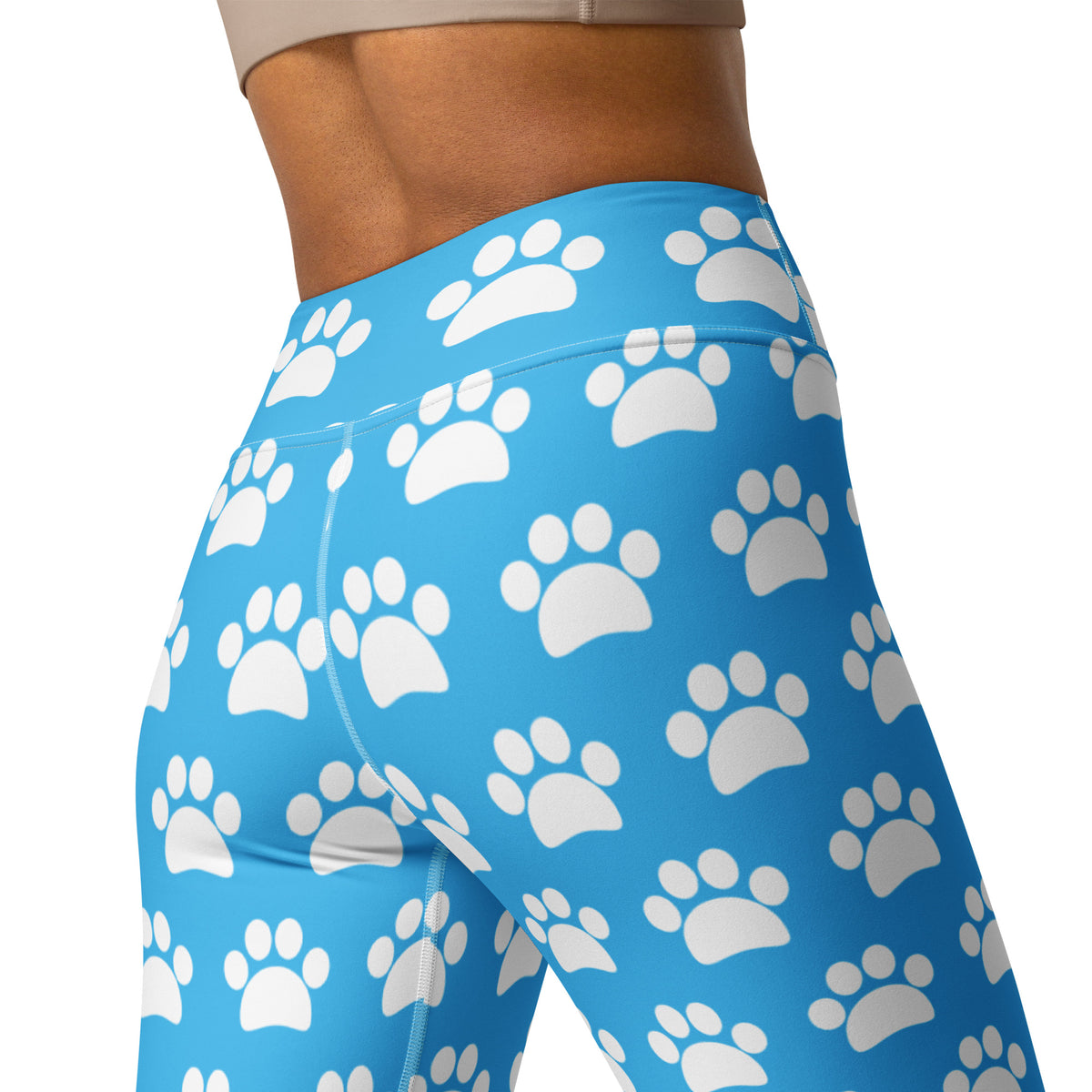Women's Light Blue Paw Print Buttery Soft Yoga Leggings - Quick Drying, High Waisted Comfort