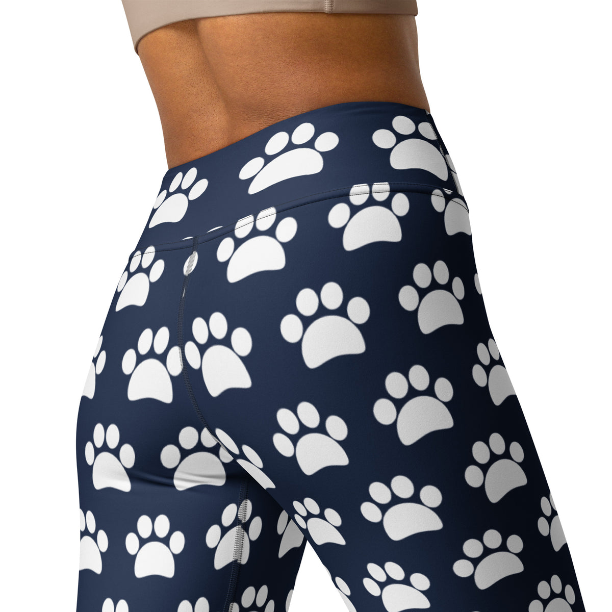 Women's Navy Blue Paw Print Buttery Soft Yoga Leggings - Quick Drying, High Waisted Comfort