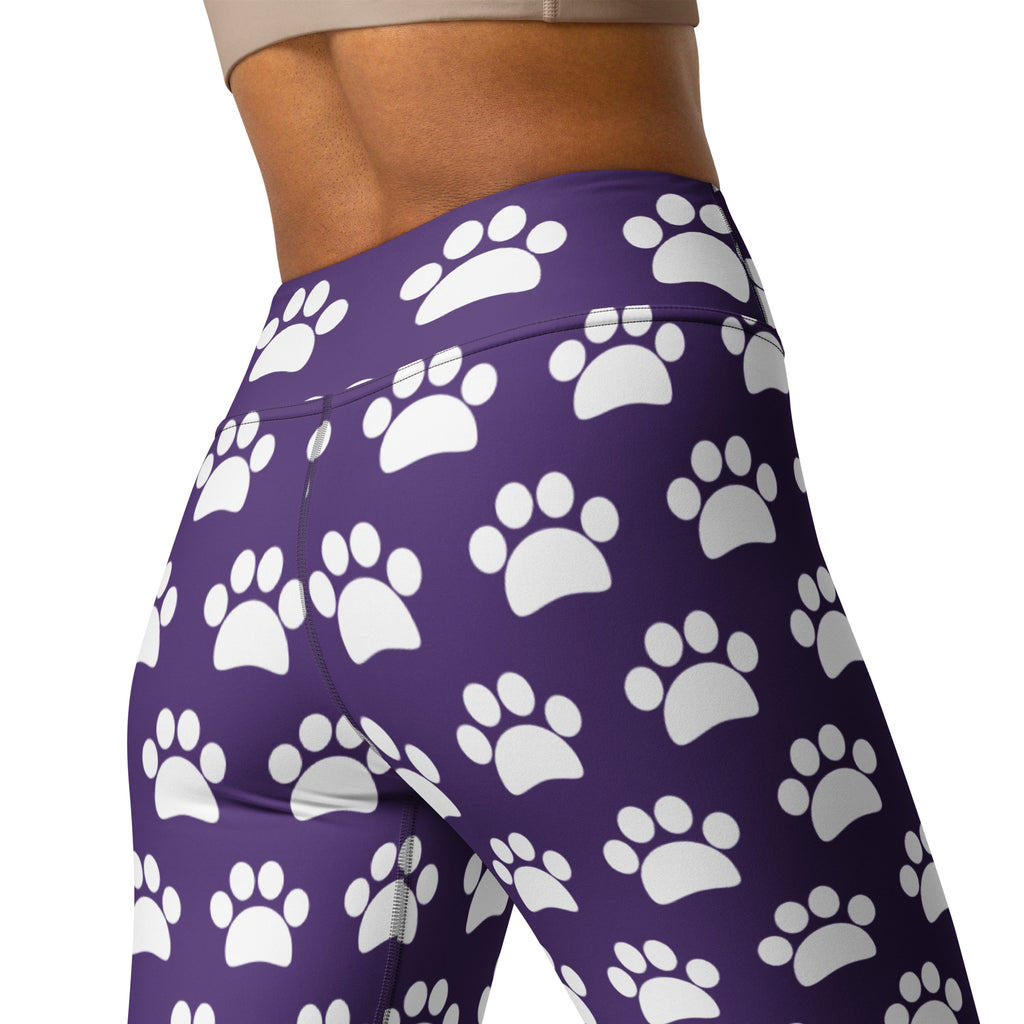 Women's Dark Purple Paw Print Buttery Soft Yoga Leggings - Quick Drying, High Waisted Comfort