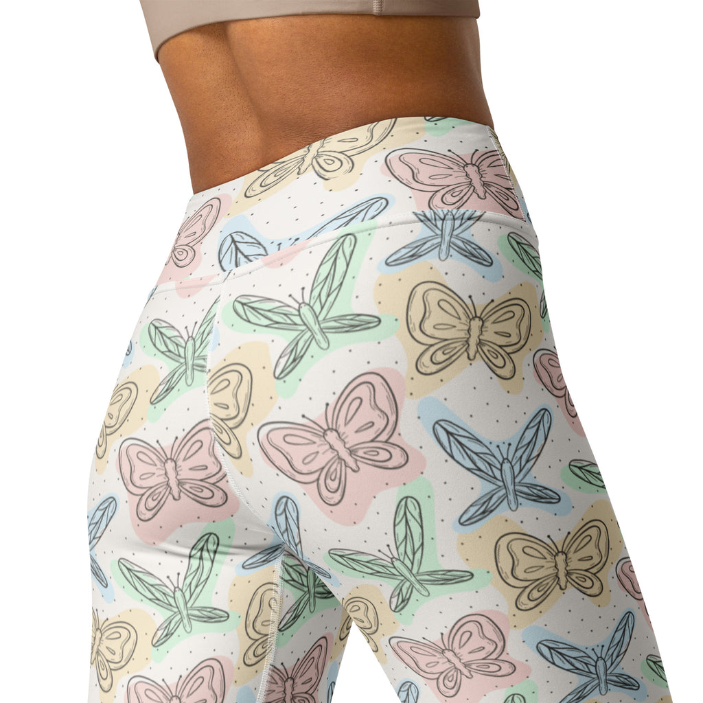 Women's Pastel Butterflies & Dragonflies Buttery Soft Yoga Leggings - Quick Drying, High Waisted Comfort