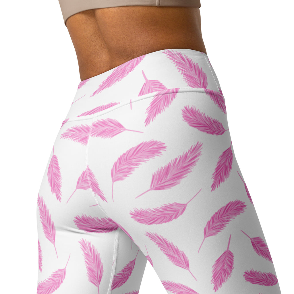 Women's Pink Flamingo Feathers Buttery Soft Yoga Leggings - Quick Drying, High Waisted Comfort