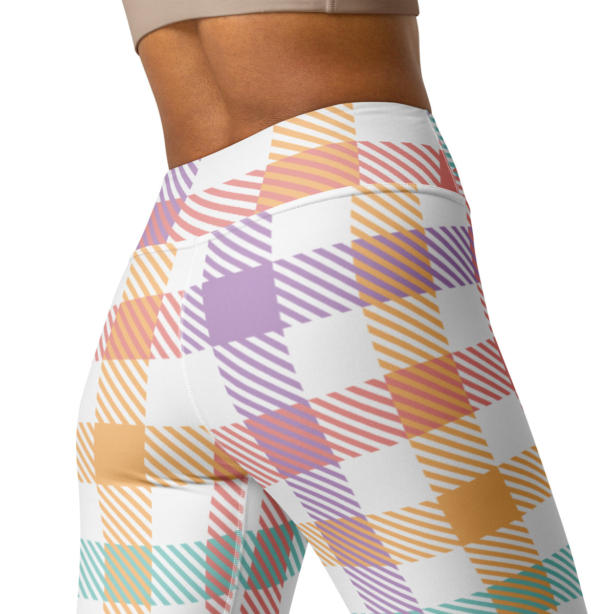 Women's Colorful Pastel Plaid Buttery Soft Yoga Leggings - Quick Drying, High Waisted Comfort