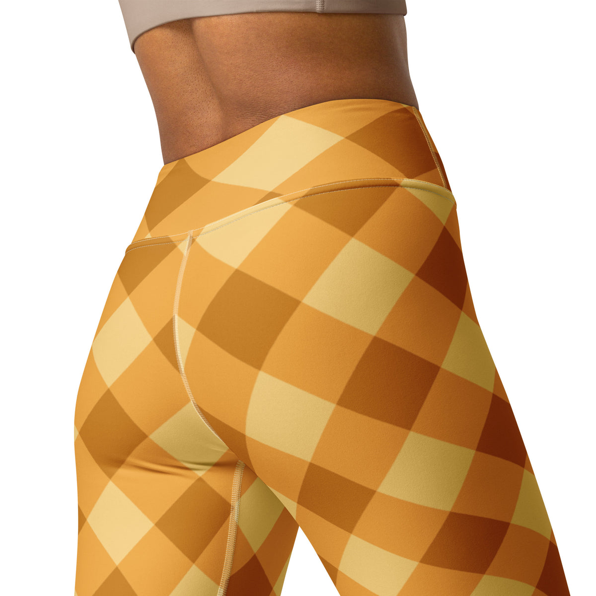 Women's Orange Plaid Buttery Soft Yoga Leggings - Quick Drying, High Waisted Comfort