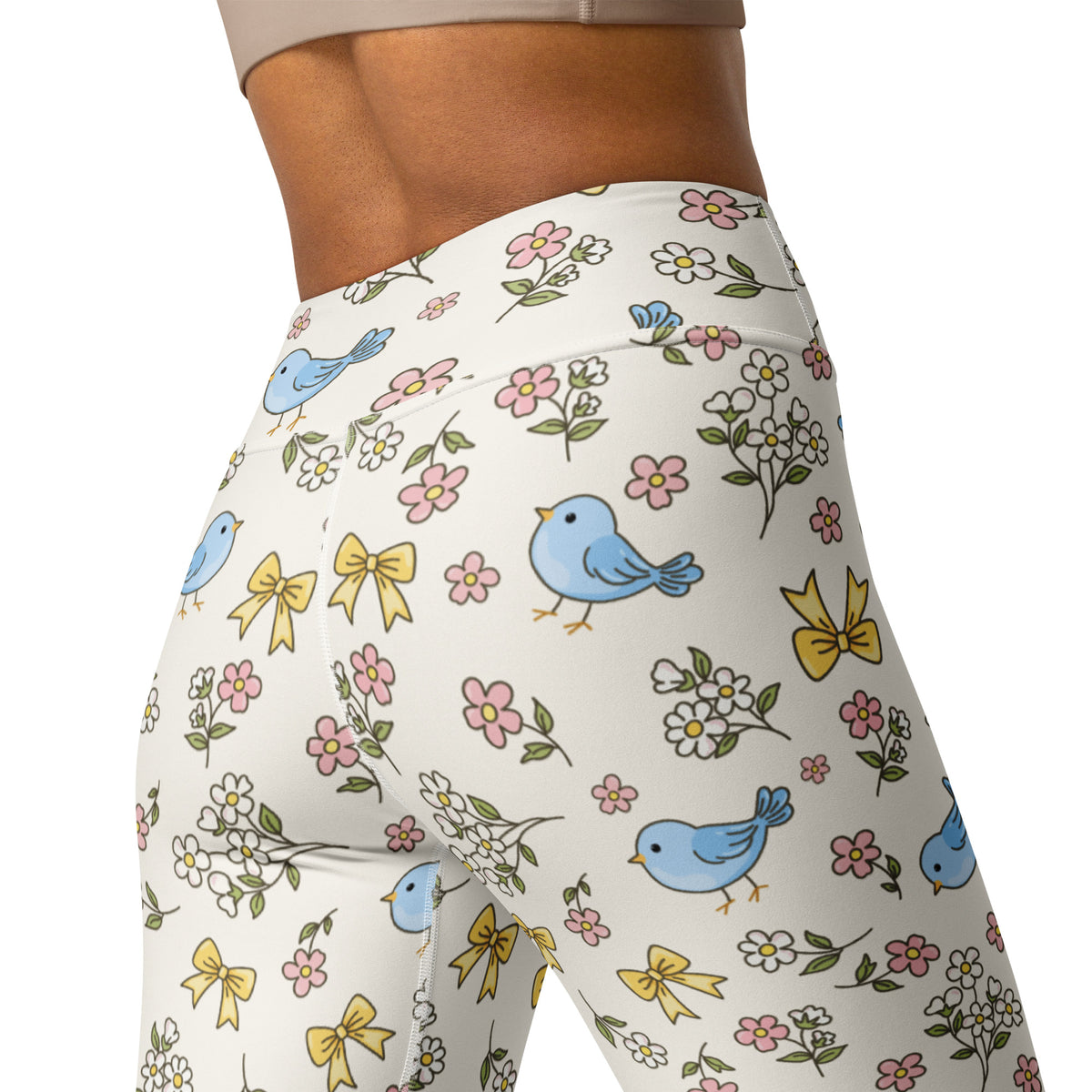 Women's Floral Blue Bird Buttery Soft Yoga Leggings - Quick Drying, High Waisted Comfort