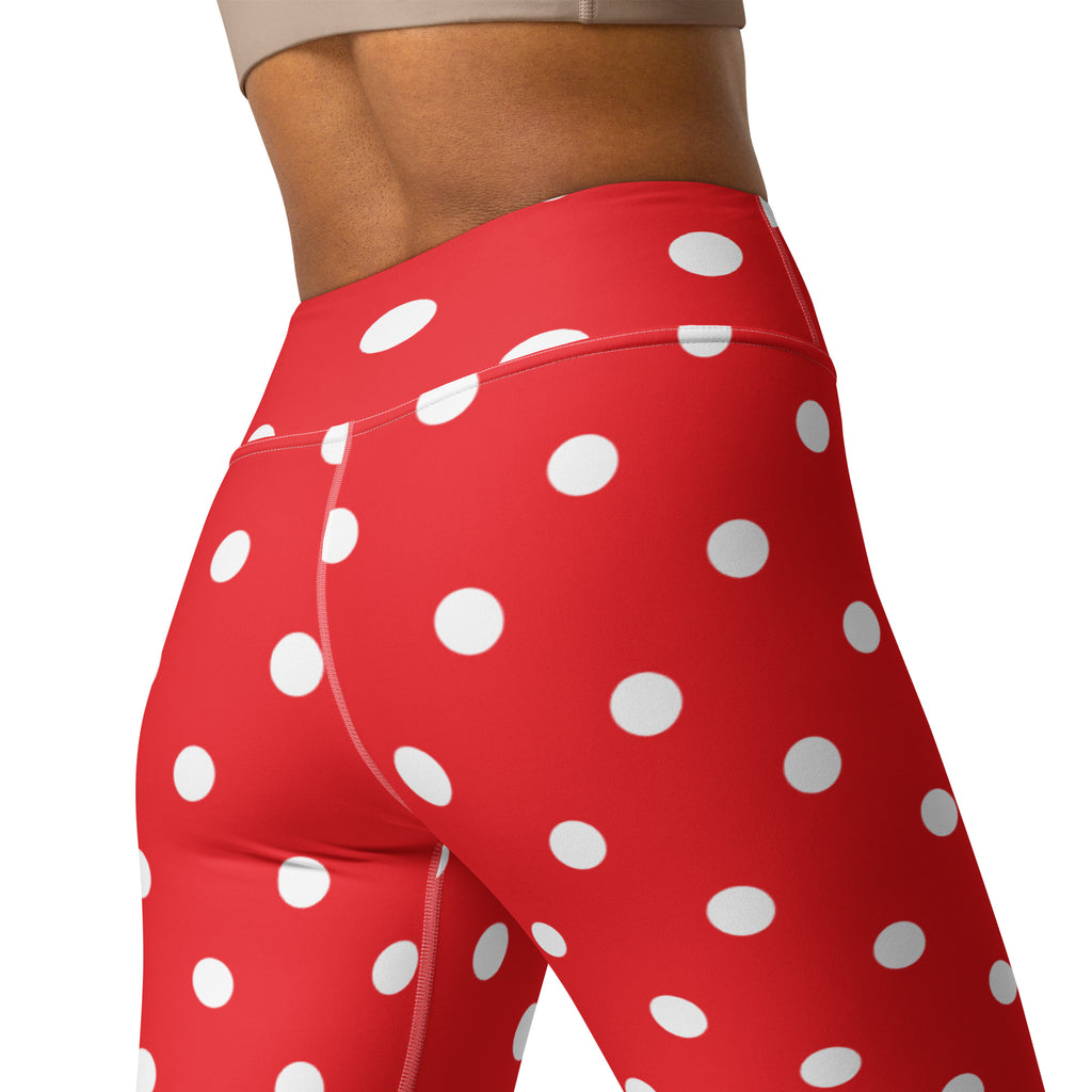 Women's Red Polka Dot Buttery Soft Yoga Leggings - Quick Drying, High Waisted Comfort