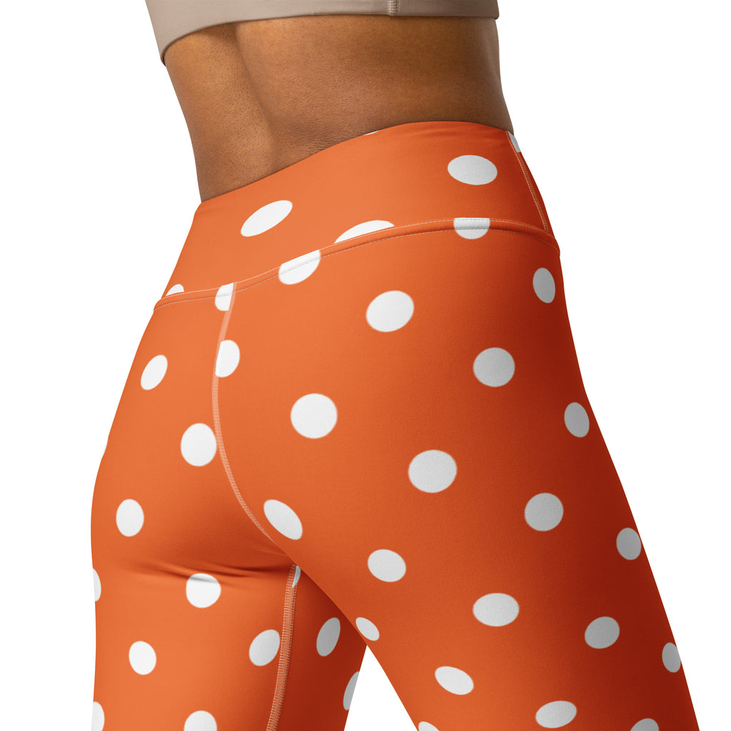 Women's Orange Polka Dot Buttery Soft Yoga Leggings - Quick Drying, High Waisted Comfort
