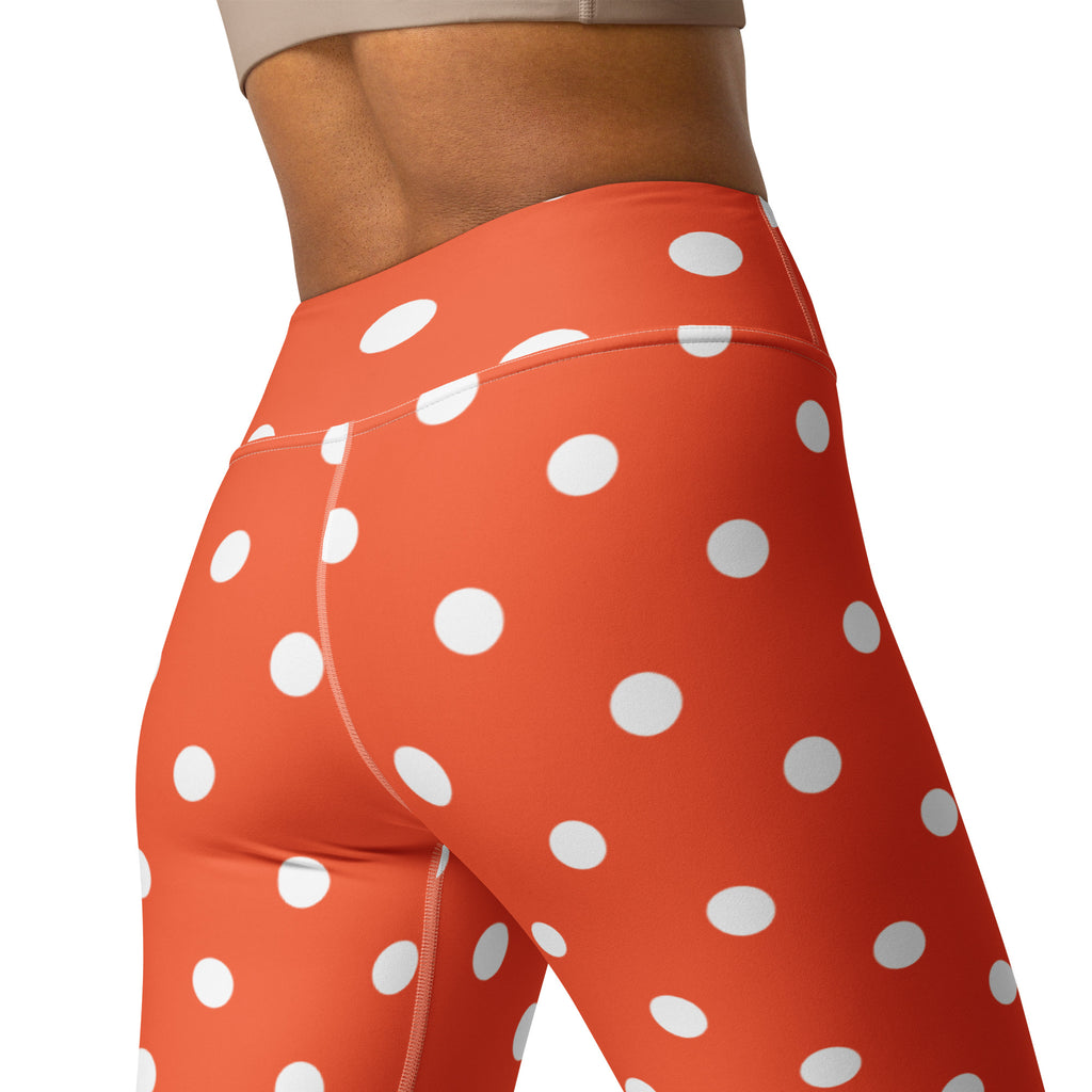 Women's Bright Orange Polka Dot Buttery Soft Yoga Leggings - Quick Drying, High Waisted Comfort