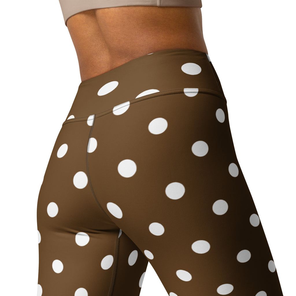 Women's Brown Polka Dot Buttery Soft Yoga Leggings - Quick Drying, High Waisted Comfort