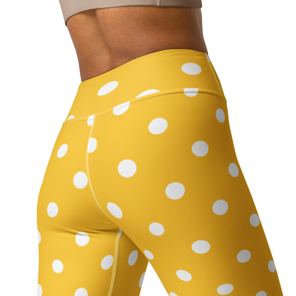 Women's Yellow Polka Dot Buttery Soft Yoga Leggings - Quick Drying, High Waisted Comfort