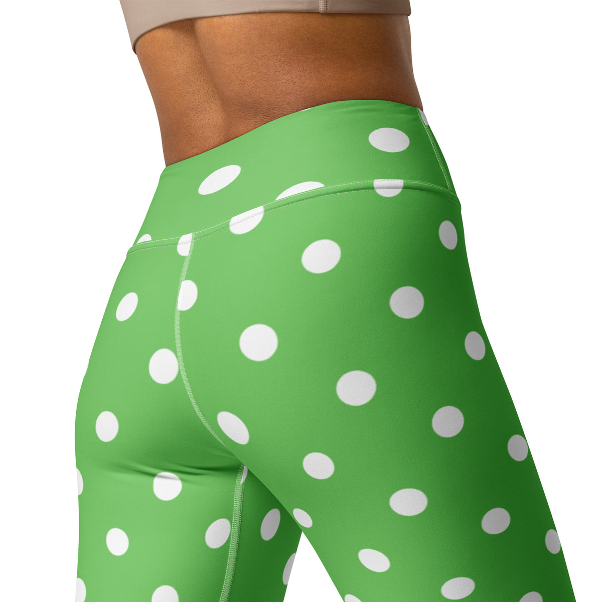 Women's Green Polka Dot Buttery Soft Yoga Leggings - Quick Drying, High Waisted Comfort