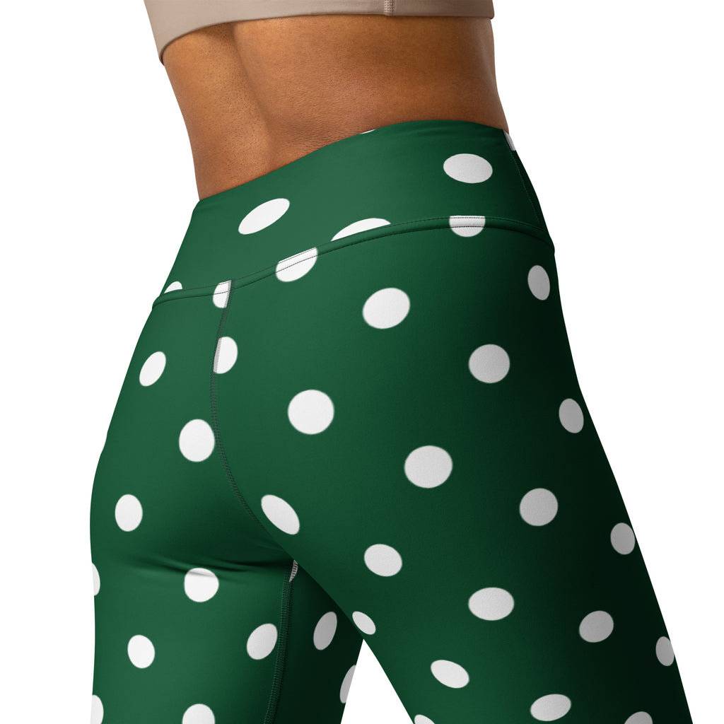 Women's Forest Green Polka Dot Buttery Soft Yoga Leggings - Quick Drying, High Waisted Comfort