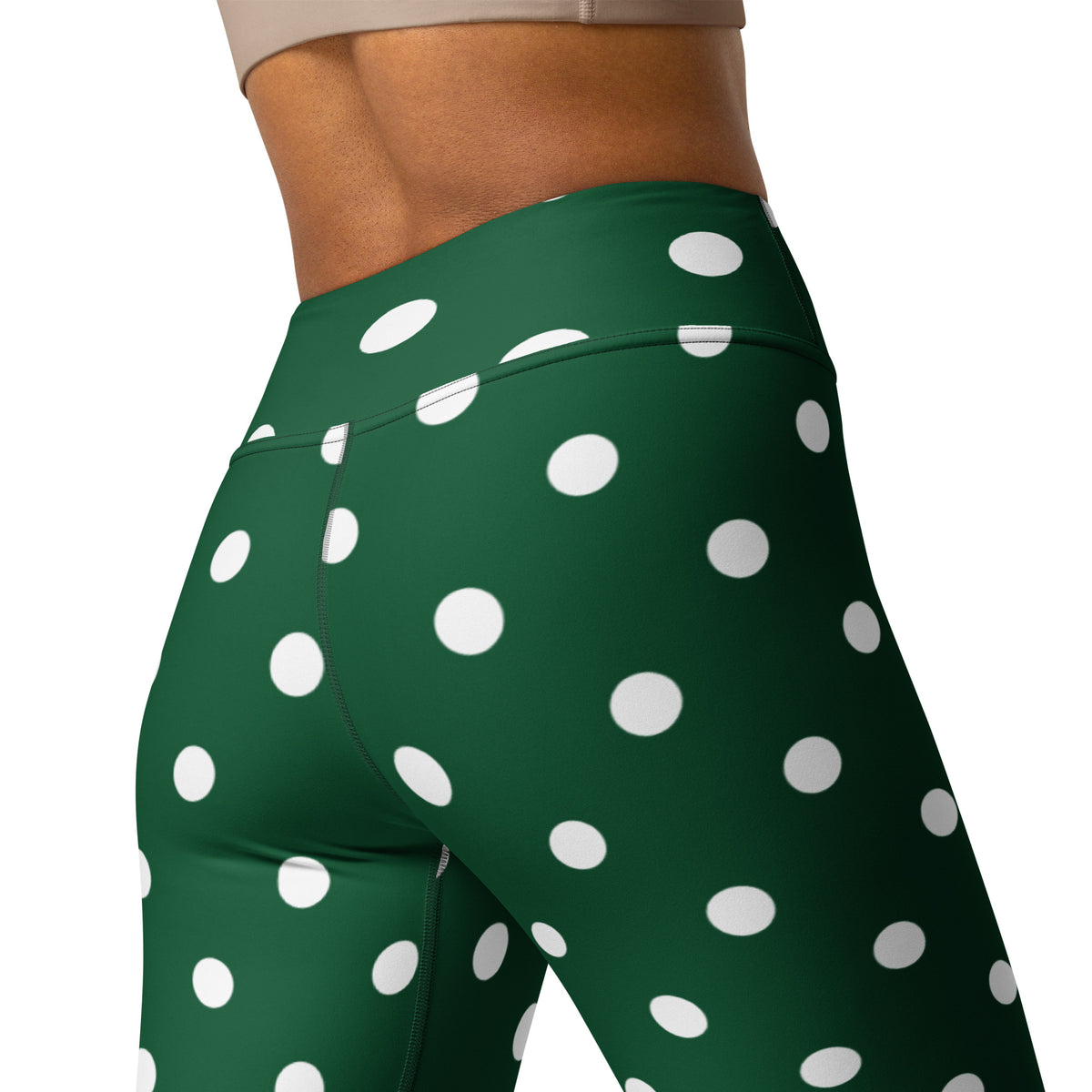 Women's Forest Green Polka Dot Buttery Soft Yoga Leggings - Quick Drying, High Waisted Comfort