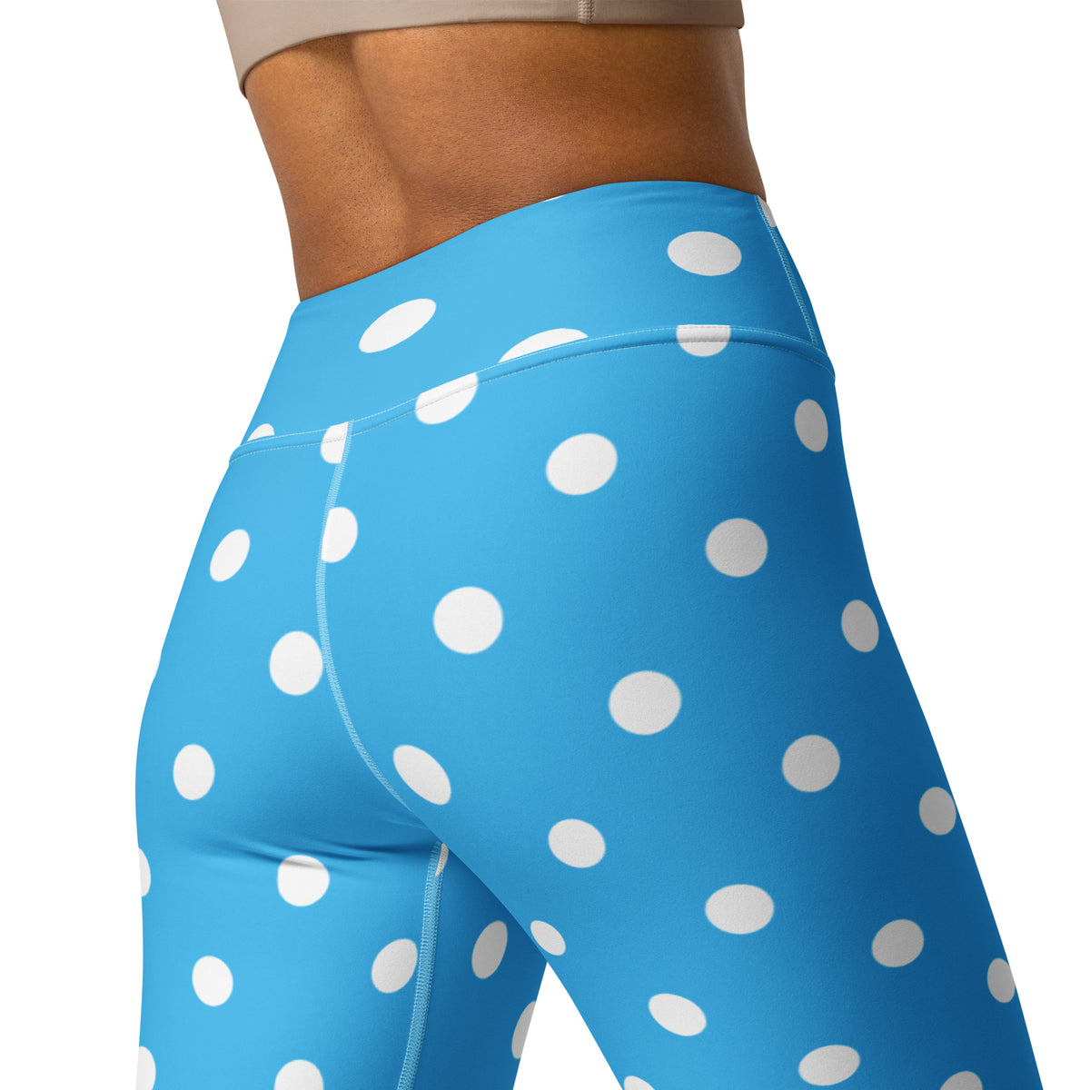 Women's Bright Sky Blue Polka Dot Buttery Soft Yoga Leggings - Quick Drying, High Waisted Comfort