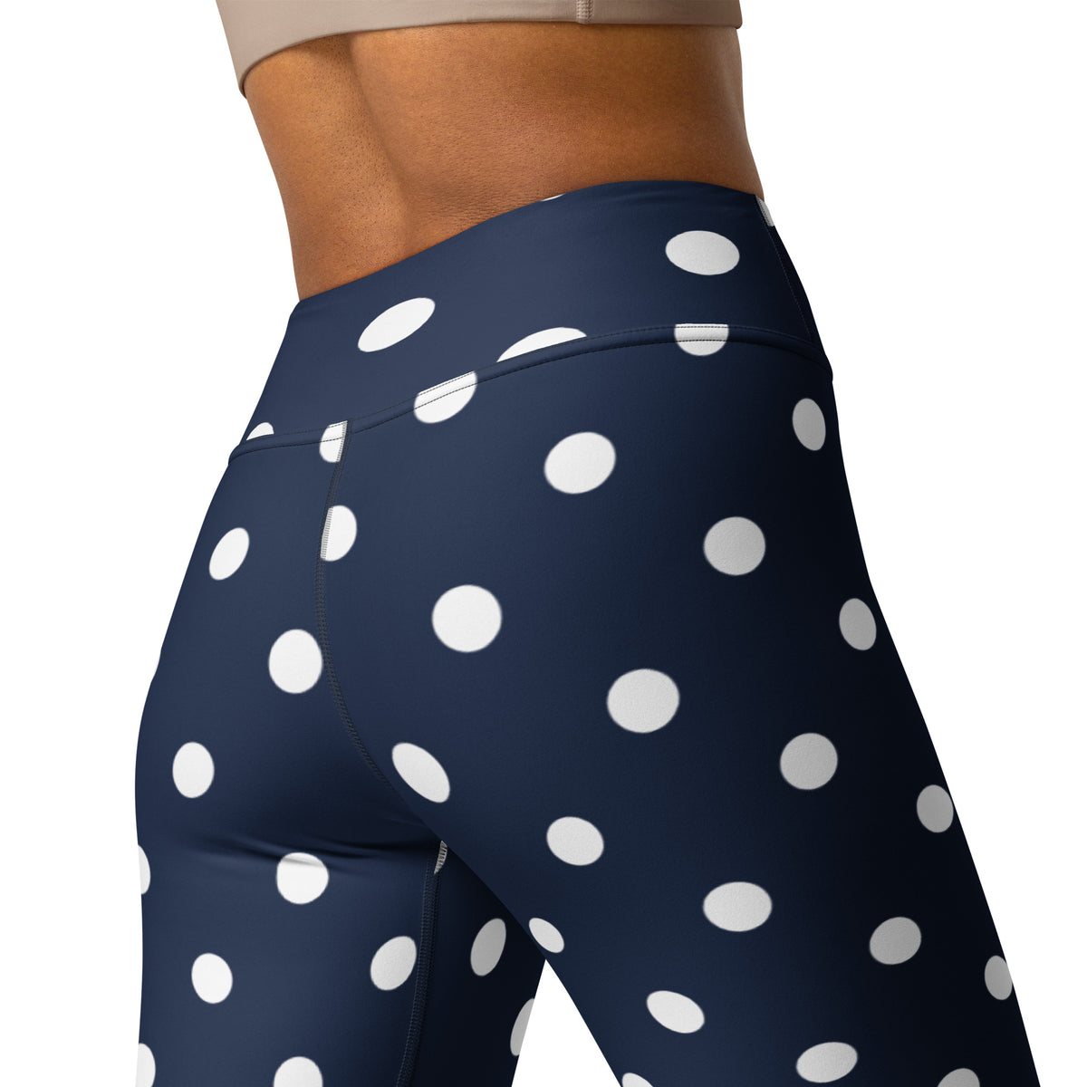 Women's Navy Blue Polka Dot Buttery Soft Yoga Leggings - Quick Drying, High Waisted Comfort