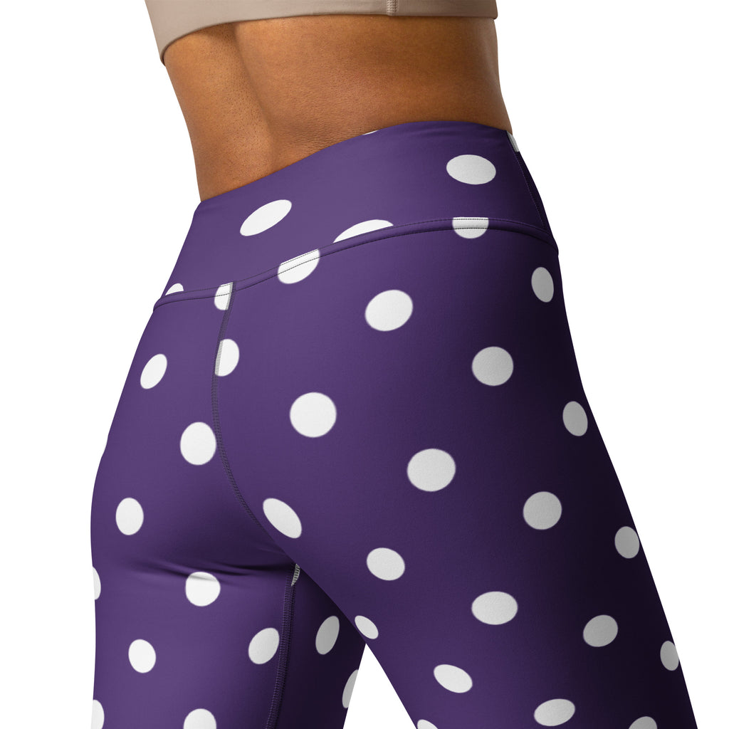 Women's Dark Purple Polka Dot Buttery Soft Yoga Leggings - Quick Drying, High Waisted Comfort