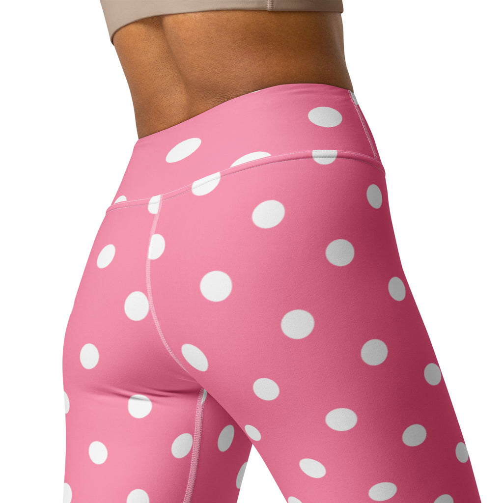 Women's Pink Polka Dot Buttery Soft Yoga Leggings - Quick Drying, High Waisted Comfort