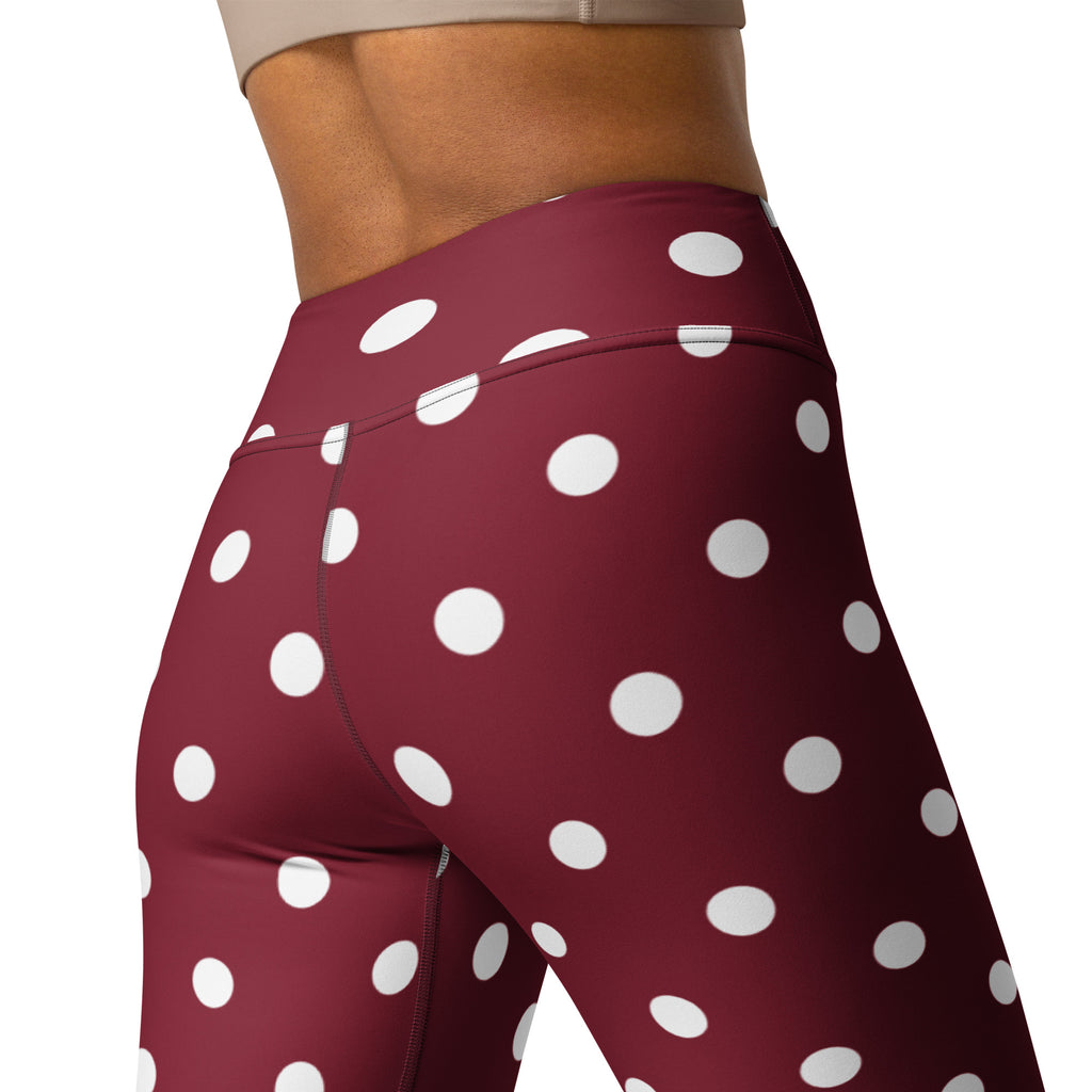 Women's Burgundy Polka Dot Buttery Soft Yoga Leggings - Quick Drying, High Waisted Comfort