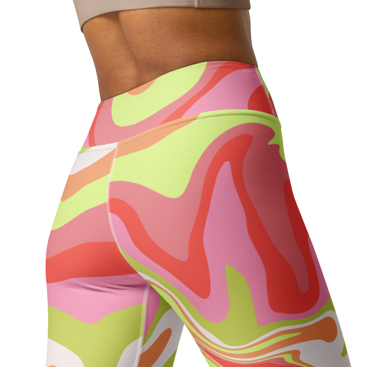 Women's Pink Green Retro Swirl Buttery Soft Yoga Leggings - Quick Drying, High Waisted Comfort