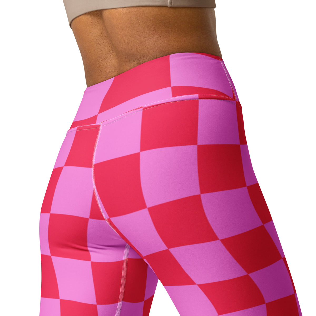 Women's Hot Pink Wavy Checkered Buttery Soft Yoga Leggings - Quick Drying, High Waisted Comfort