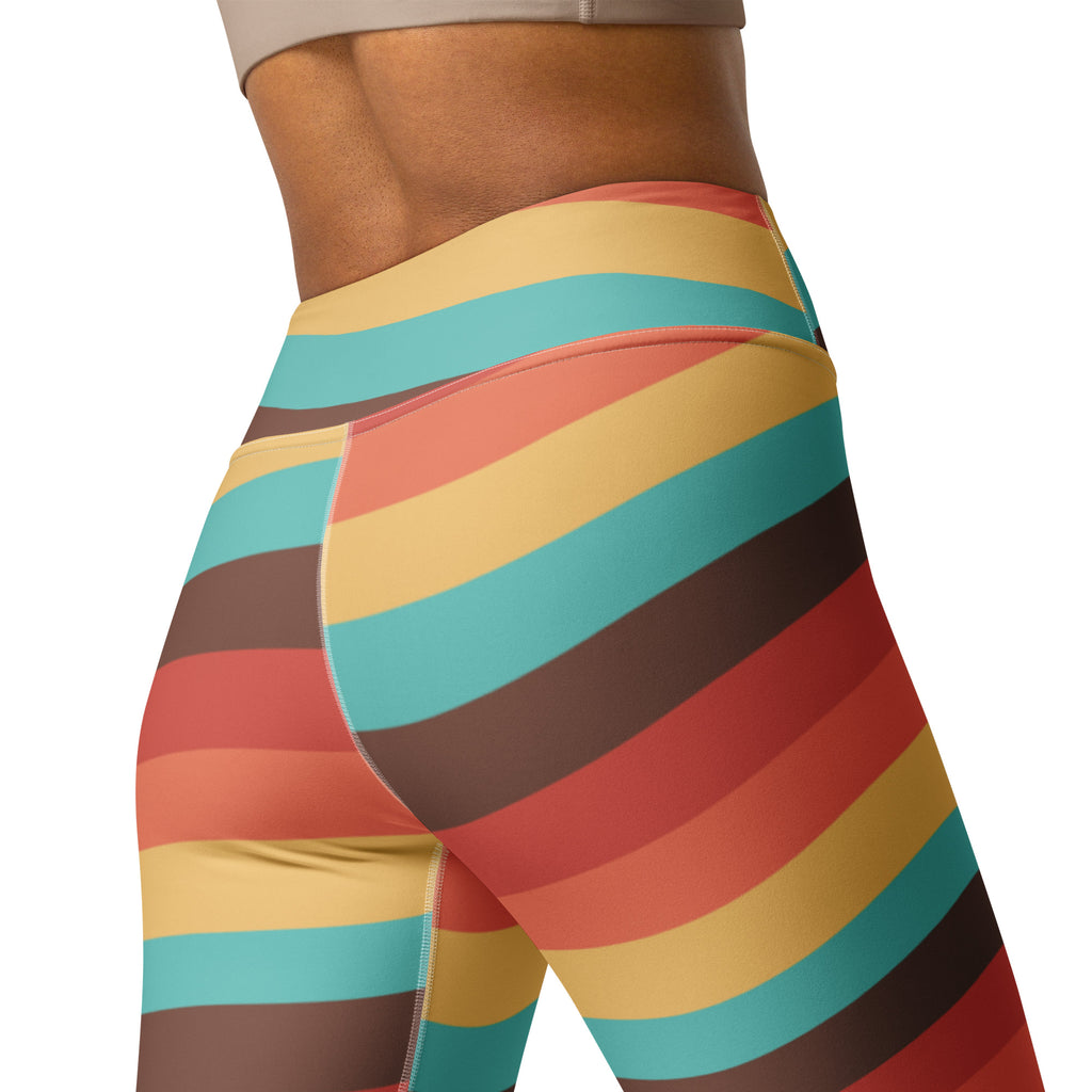 Women's Retro Rainbow Stripe Buttery Soft Yoga Leggings - Quick Drying, High Waisted Comfort