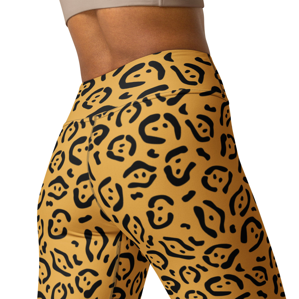 Women's Gold Leopard Print Buttery Soft Yoga Leggings - Quick Drying, High Waisted Comfort