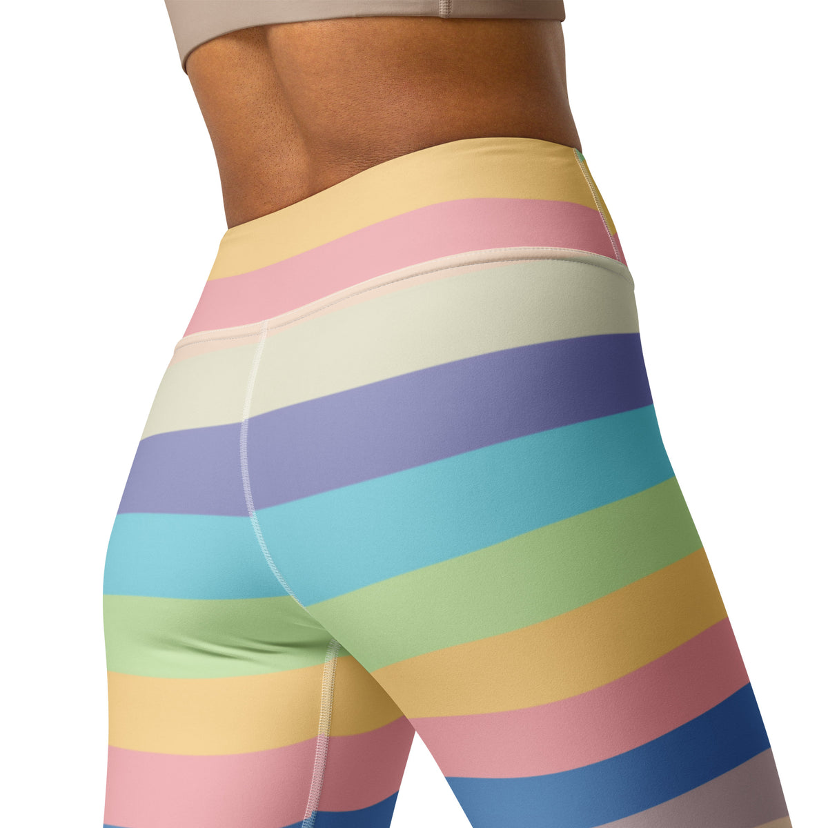 Women's Pastel Light Rainbow Striped Buttery Soft Yoga Leggings - Quick Drying, High Waisted Comfort