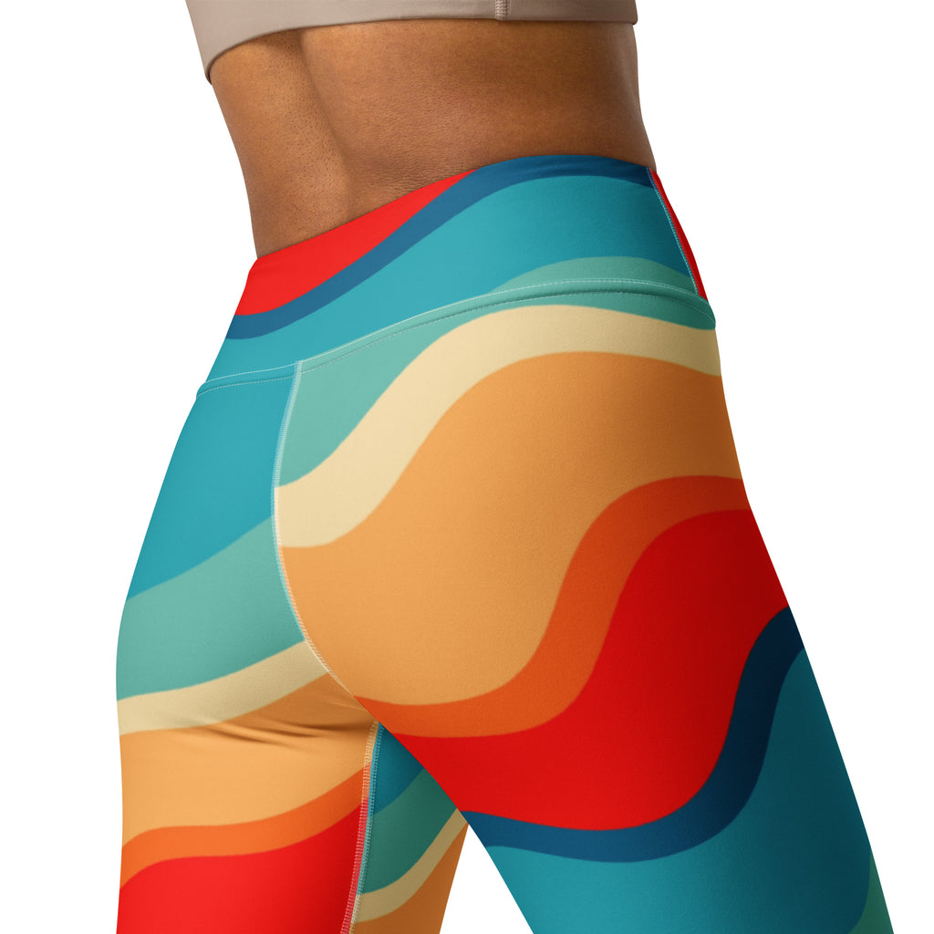 Women's Colorful Retro Wavy Stripe Buttery Soft Yoga Leggings - Quick Drying, High Waisted Comfort
