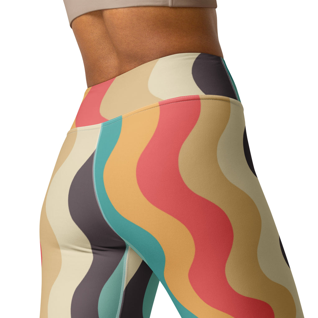 Women's Retro Wavy Striped Buttery Soft Yoga Leggings - Quick Drying, High Waisted Comfort