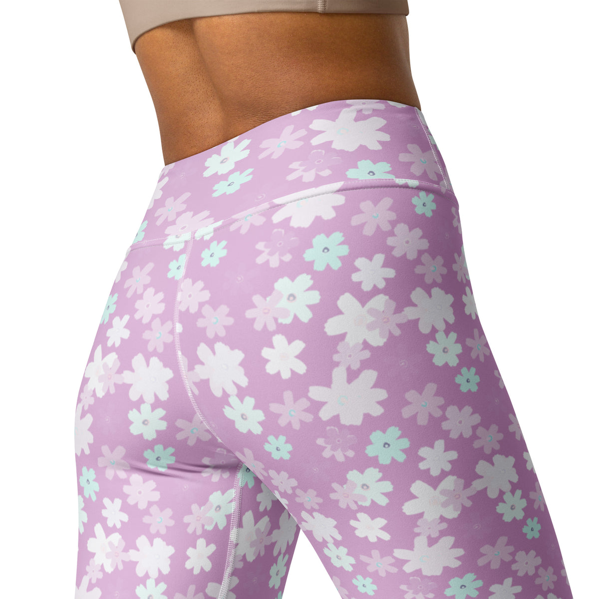 Women's Lavender Floral Buttery Soft Yoga Leggings - Quick Drying, High Waisted Comfort