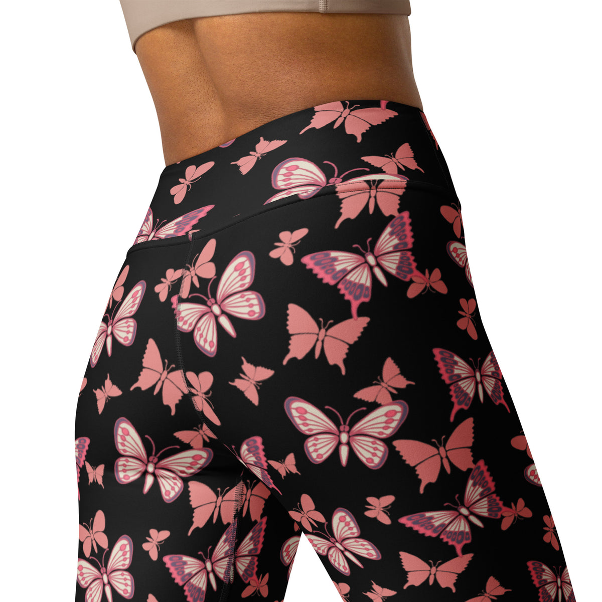 Women's Vibrant Pink Butterfly Buttery Soft Yoga Leggings - Quick Drying, High Waisted Comfort