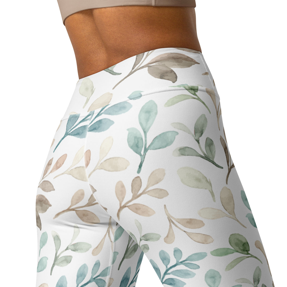 Women's Watercolor Leaf Buttery Soft Yoga Leggings - Quick Drying, High Waisted Comfort