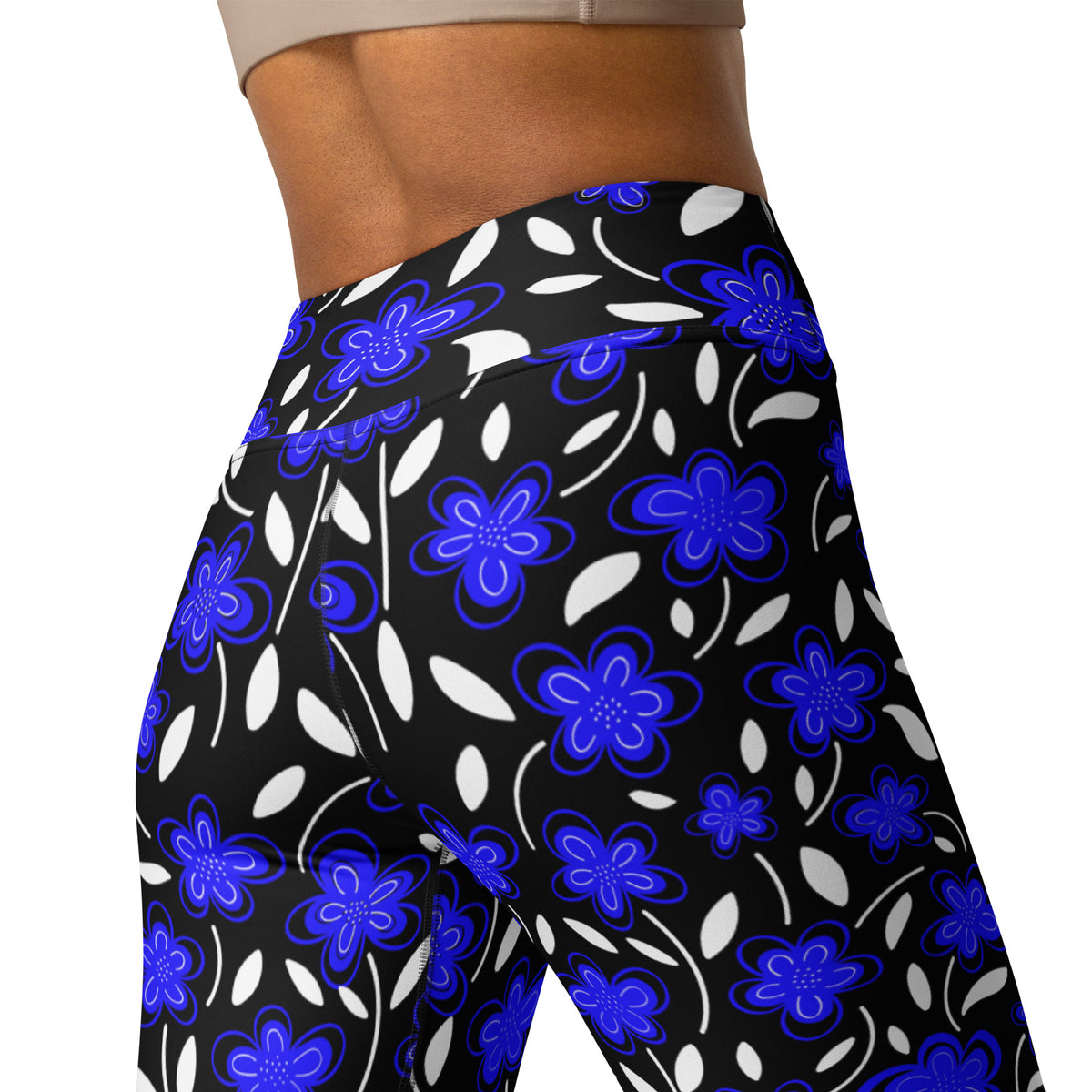 Women's Vibrant Blue Floral Buttery Soft Yoga Leggings - Quick Drying, High Waisted Comfort