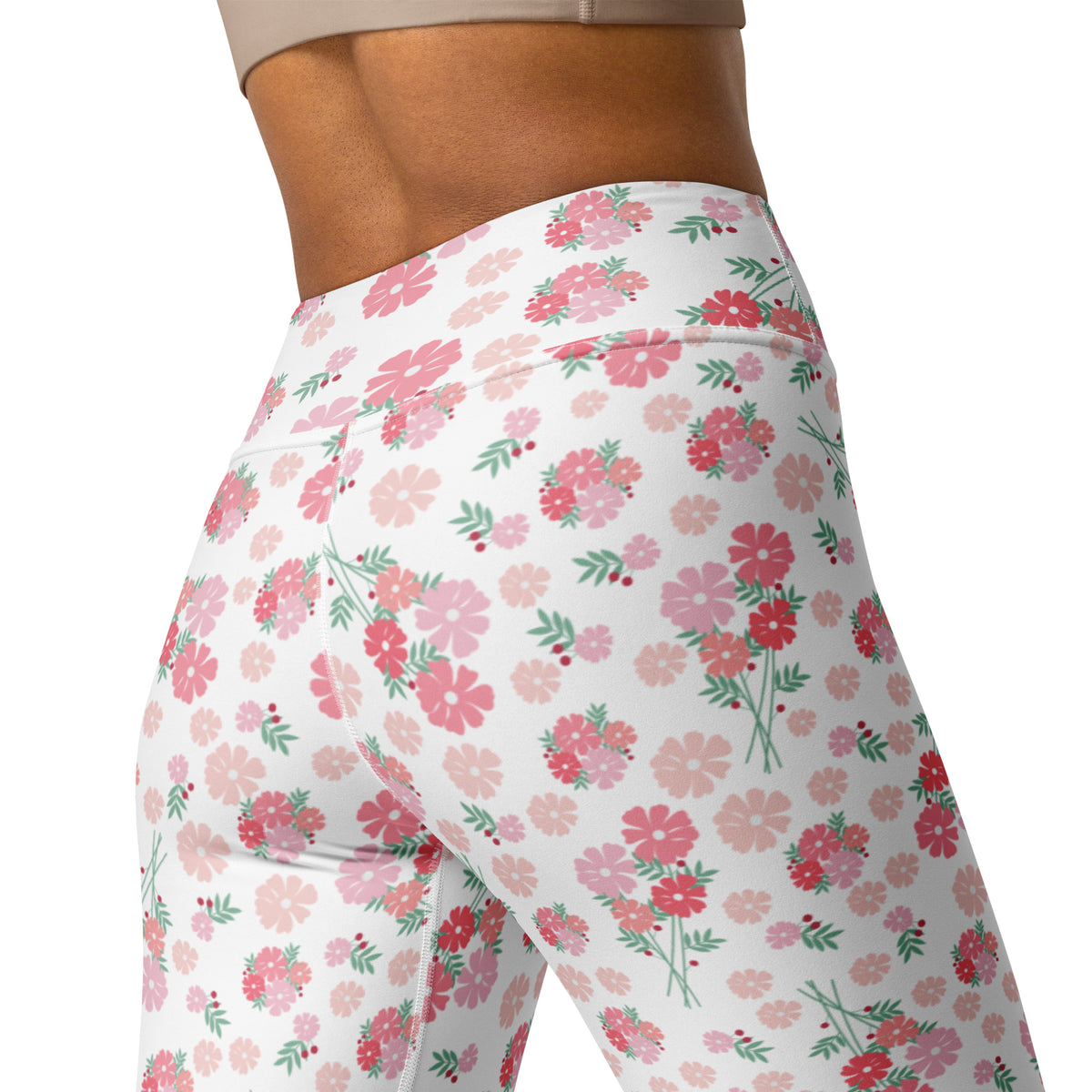 Women's Pink Botanical Buttery Soft Yoga Leggings - Quick Drying, High Waisted Comfort