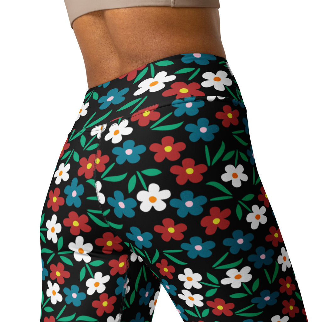 Women's Black Floral Buttery Soft Yoga Leggings - Quick Drying, High Waisted Comfort