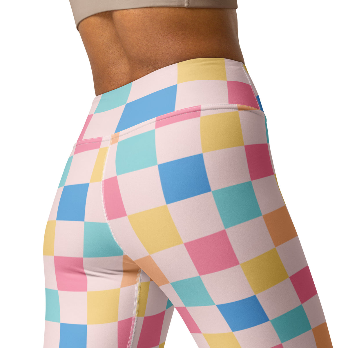 Women's Colorful Pastel Checkered Buttery Soft Yoga Leggings - Quick Drying, High Waisted Comfort