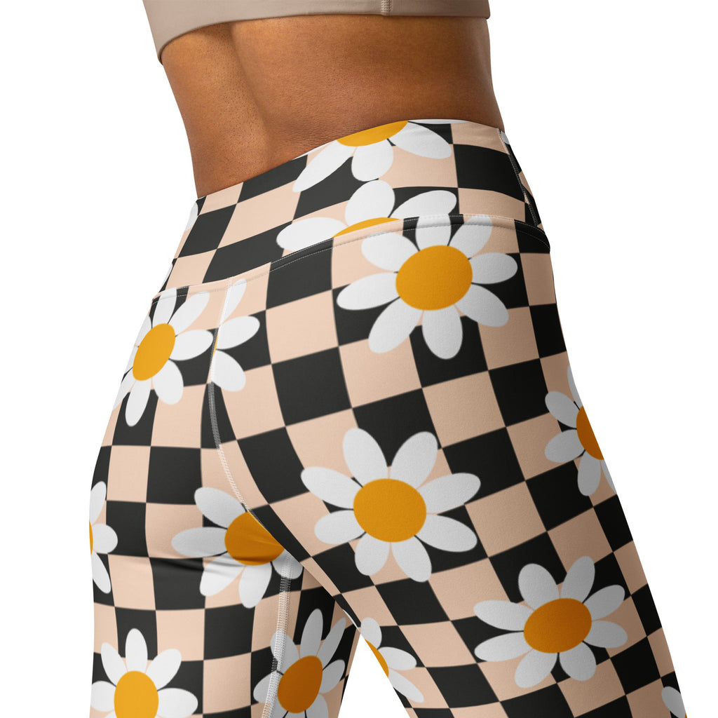 Women's Daisy Checkered Buttery Soft Yoga Leggings - Quick Drying, High Waisted Comfort