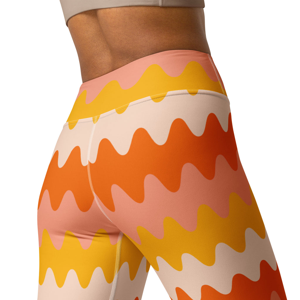 Women's Orange Wavy Stripe Buttery Soft Yoga Leggings - Quick Drying, High Waisted Comfort
