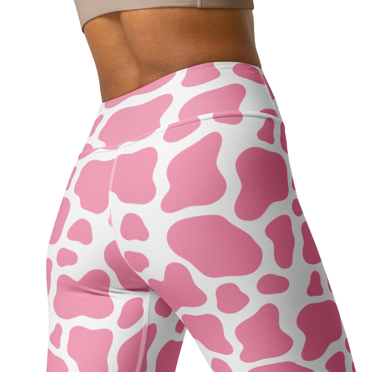 Women's Pink Cow Print Buttery Soft Yoga Leggings - Quick Drying, High Waisted Comfort