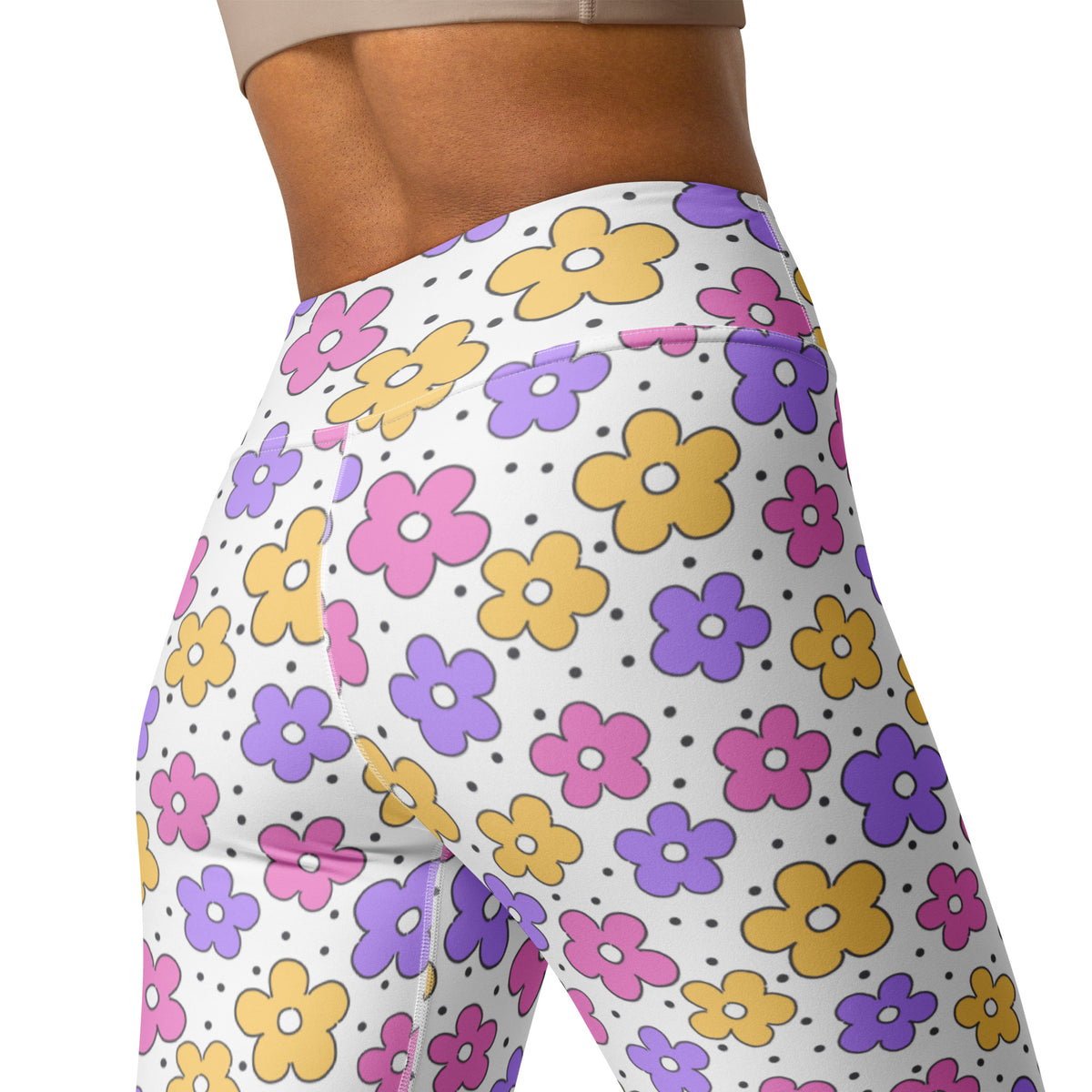 Women's Pink Purple Yellow Floral Buttery Soft Yoga Leggings - Quick Drying, High Waisted Comfort