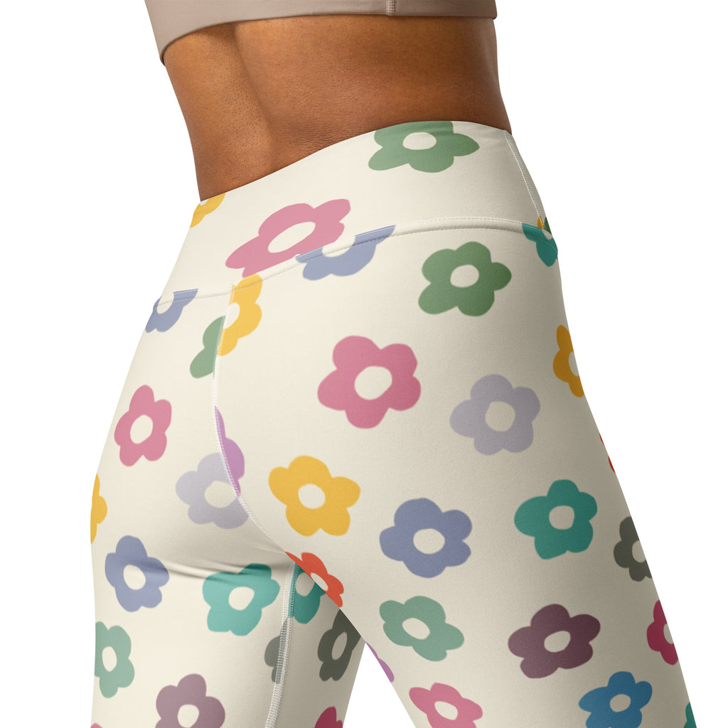 Women's Multicolor Retro Flower Buttery Soft Yoga Leggings - Quick Drying, High Waisted Comfort