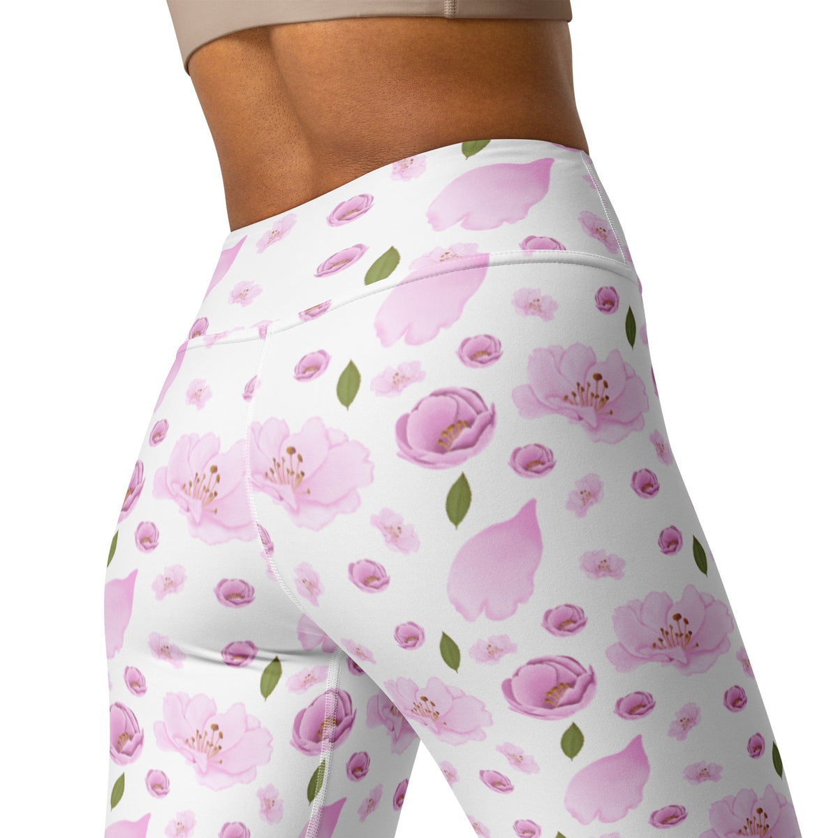 Women's Pink Watercolor Floral Buttery Soft Yoga Leggings - Quick Drying, High Waisted Comfort