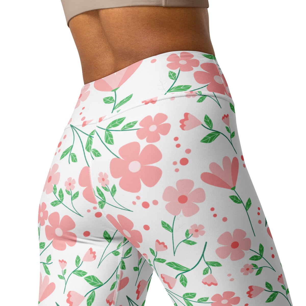 Women's Pink Flowers Buttery Soft Yoga Leggings - Quick Drying, High Waisted Comfort