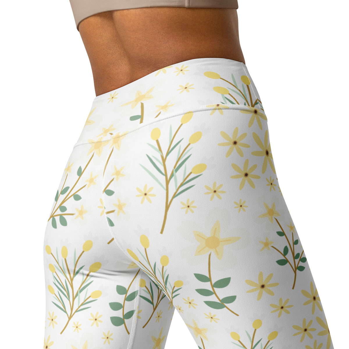 Women's Yellow Wildflower Buttery Soft Yoga Leggings - Quick Drying, High Waisted Comfort