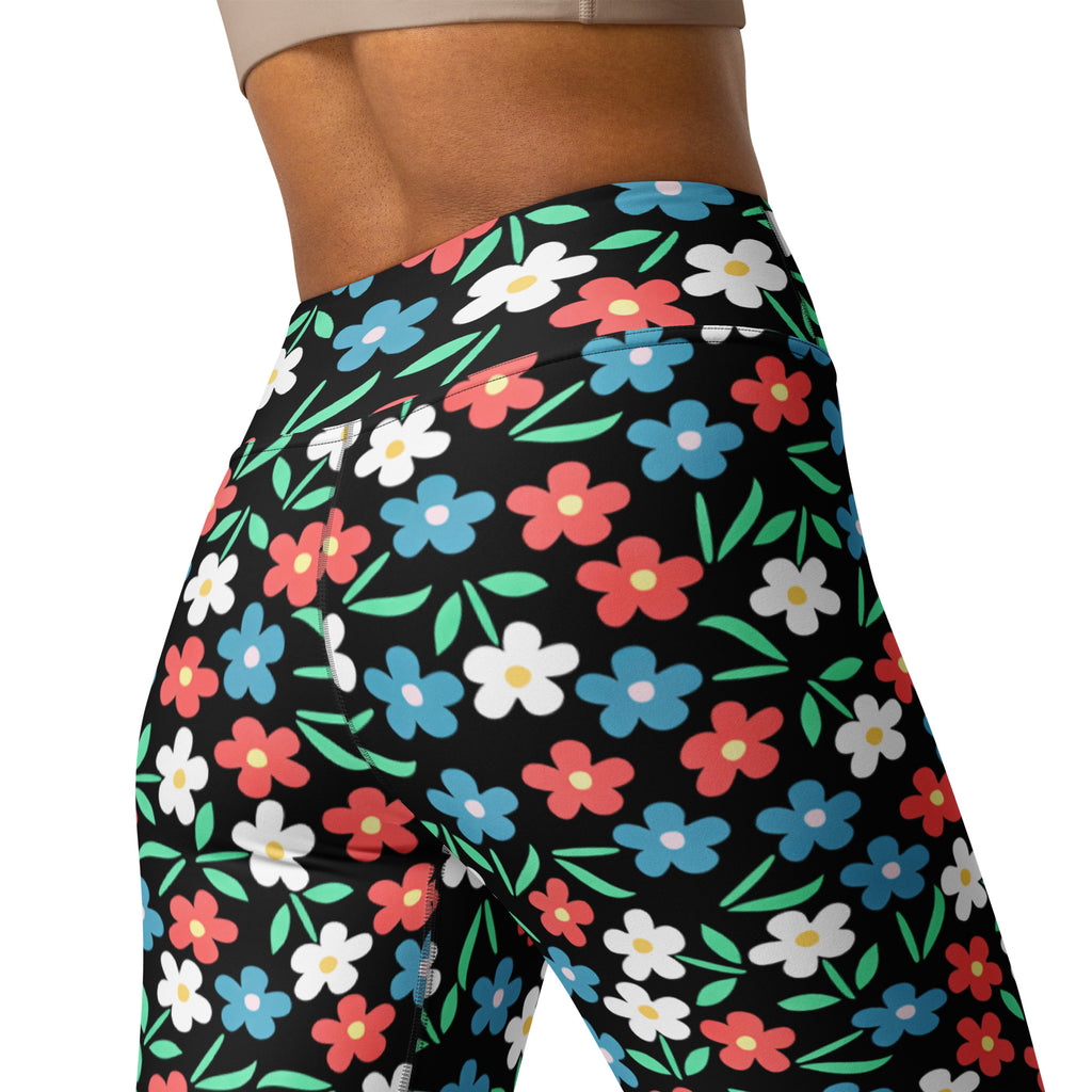 Women's Colorful Black Floral Buttery Soft Yoga Leggings - Quick Drying, High Waisted Comfort
