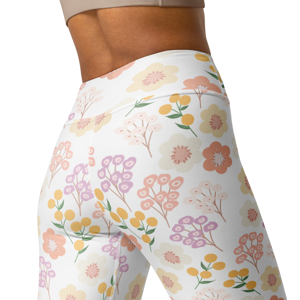 Women's Pastel Wildflower Buttery Soft Yoga Leggings - Quick Drying, High Waisted Comfort
