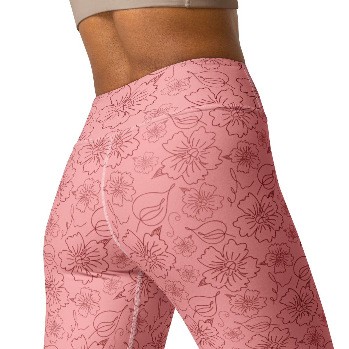 Women's Dusty Rose Floral Buttery Soft Yoga Leggings - Quick Drying, High Waisted Comfort